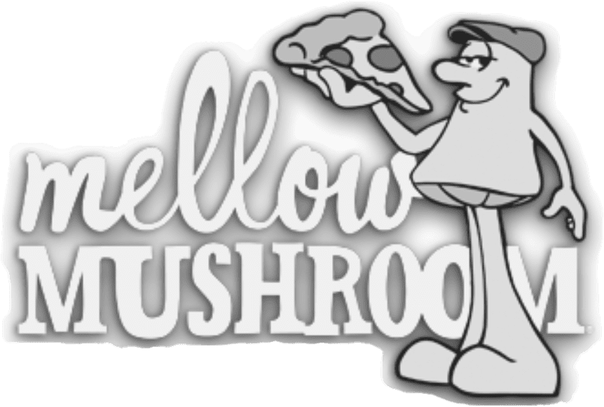 A black and white picture of the yellow mushroom logo.